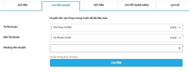 Chuyển tiền từ tài khoản phụ sang tài khoản chính trước khi rút tiền