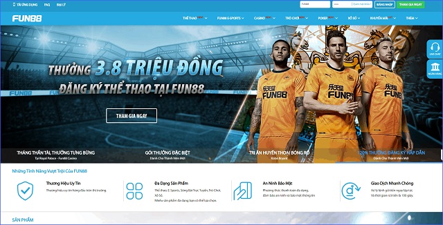 Giao diện của website Fun88 được thiết kế với các tone màu sáng